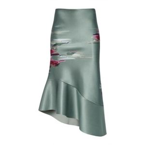 H&M Conscious Exclusive Skirt 4 Green Ruffle Silk Blend Elegant